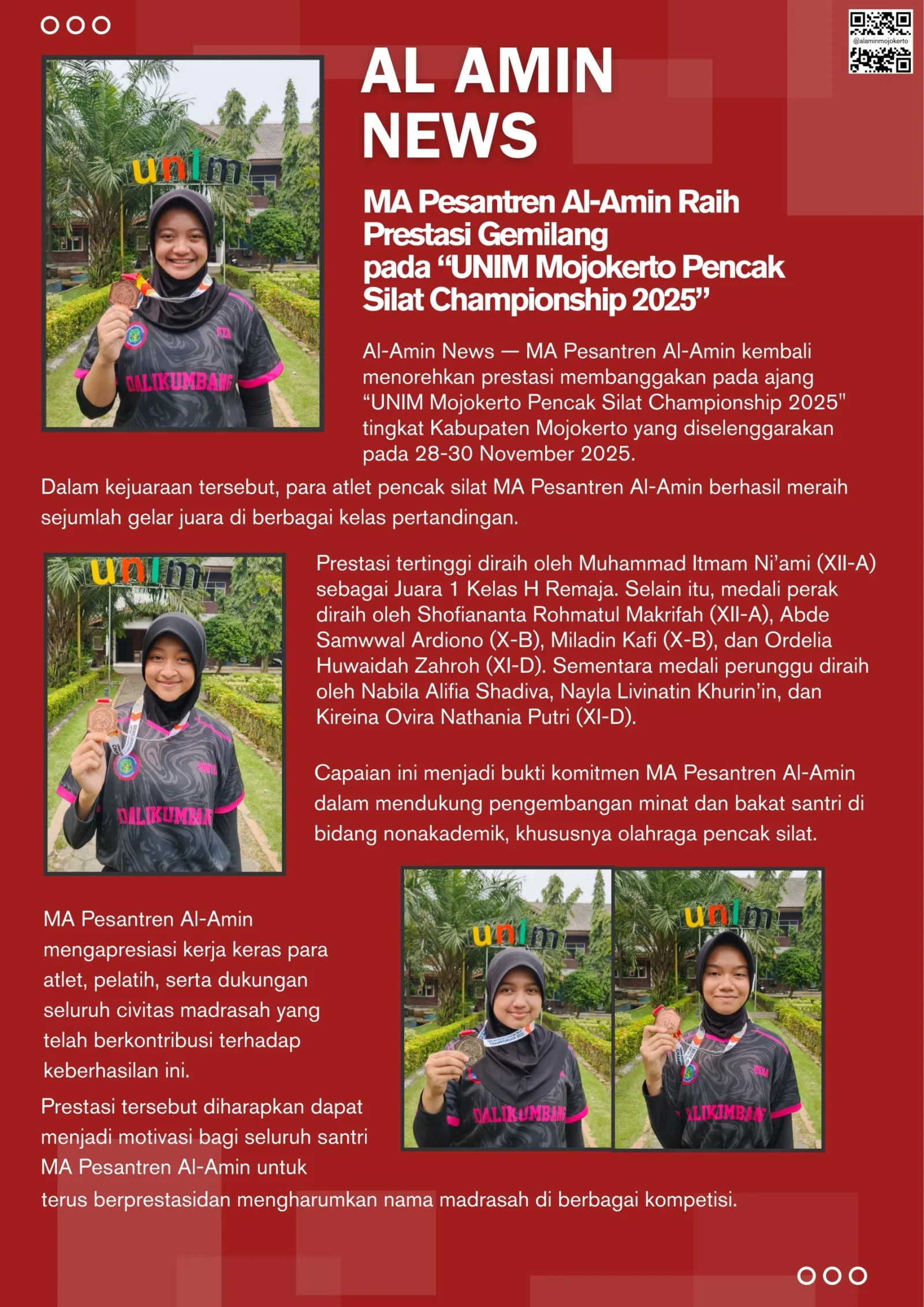 MA Pesantren Al-Amin Raih Prestasi Gemilang pada UNIM Mojokerto Pencak Silat Championship 2025