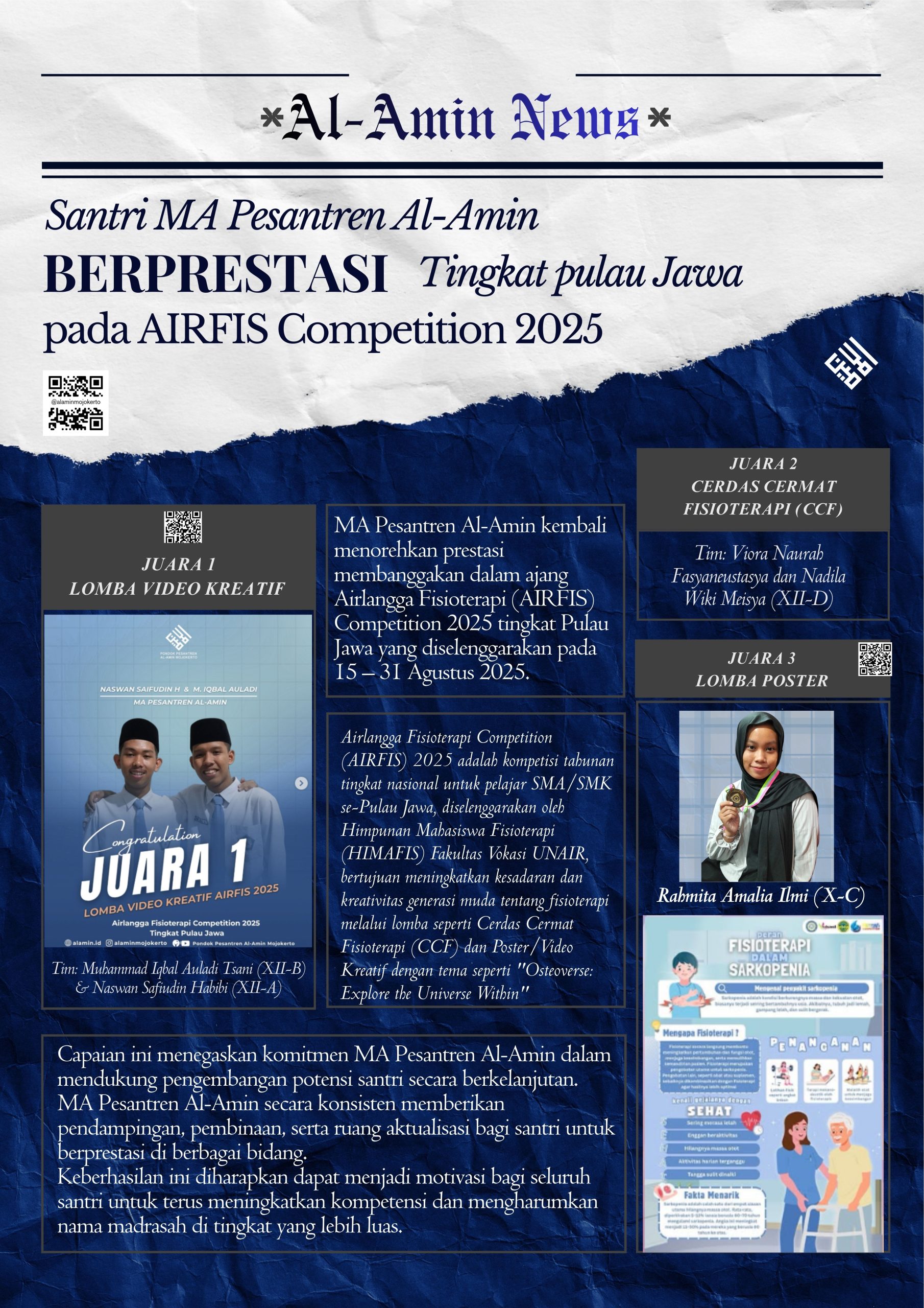 Santri MA Pesantren Al-Amin Berprestasi Tingkat Pulau Jawa Pada AIRFIS Competititon 2025